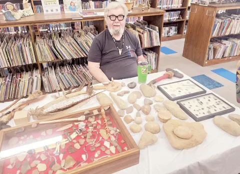 Tony Bryant will be at the Andrews Public Library from 10 a.m. to 2 p.m.  Saturday for the annual showcase of his Native American artifact collection during Spring Fling.