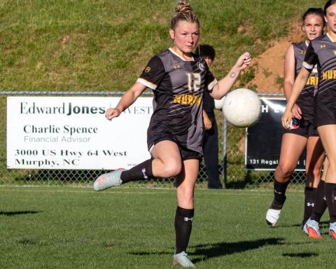 Murphy High School soccer will be hosting a youth soccer camp on June 23-25. Pictured is Lady Bulldog Leah Beebe taking a shot against Hayesville on April 27.