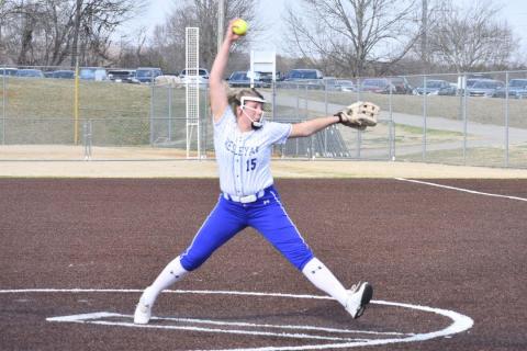 Olivia McNabb of Hiwassee Dam pitches during her freshman season at Tennessee Wesleyan University in the spring of 2026. Credit: April McNabb/Contributed photo