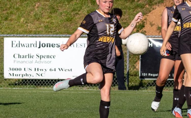 Murphy High School soccer will be hosting a youth soccer camp on June 23-25. Pictured is Lady Bulldog Leah Beebe taking a shot against Hayesville on April 27.