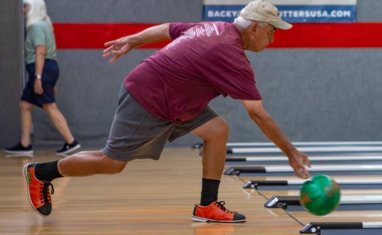 Bart Harrison competes in bowling singles at the 2026 Cherokee/Clay Senior Games on May 28.