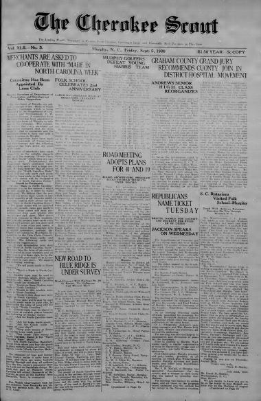 This is the front page of the Sept. 5 1930, edition of the Cherokee Scout, which was 90 years ago this week.