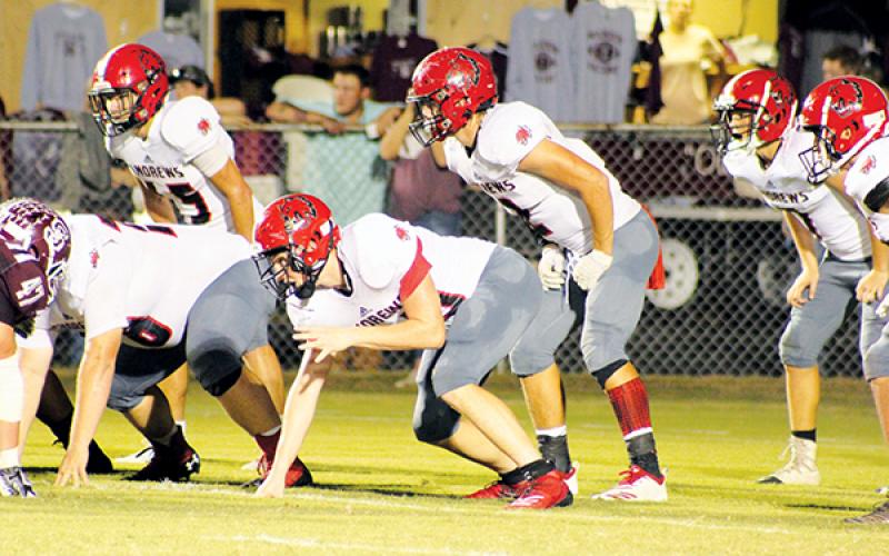 Samuel Wood and the Andrews defense lines up against Swain County on Friday. Photo by Mary White