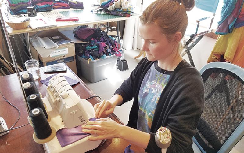 Aino Riiho sews an ankle piece for the baby version of her Balance Pants. Photo by Samantha Sinclair