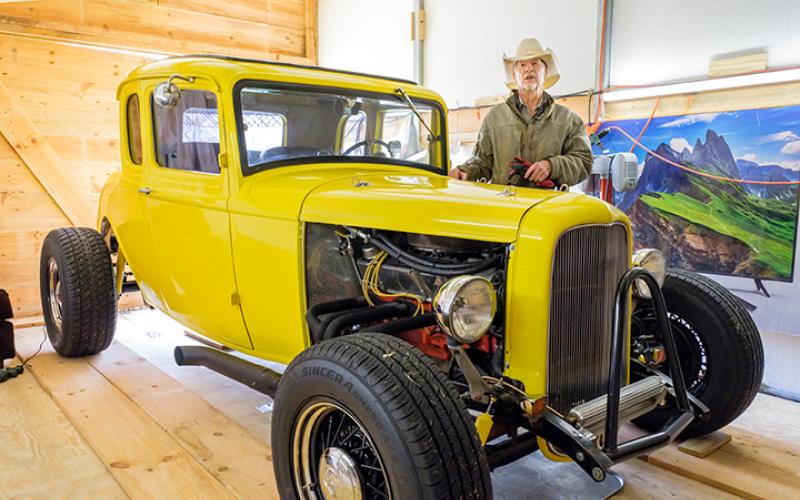 Merlin Ramsey of Marble shows off his 1932 hot rod with a 327-cubic-inch motor. Photo by Sam Jokich