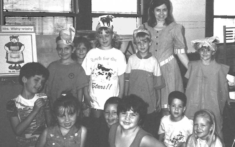 One of Linda Holcomb’s fond memories was when her Andrews Elementary School class acted out the Mrs. Wishy Washy book in 1995. The children’s hats have pictures of who they were in the “readers theater” to have fun with the content of the book. 