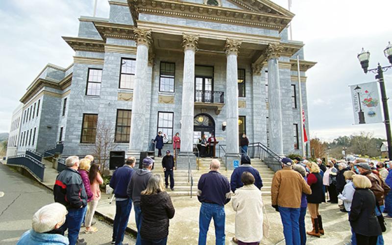 A nice crowd gathered at the Cherokee County Courthouse in downtown Murphy on Friday in recognition of National Sanctity of Human Life Day. Photo by David Brown
