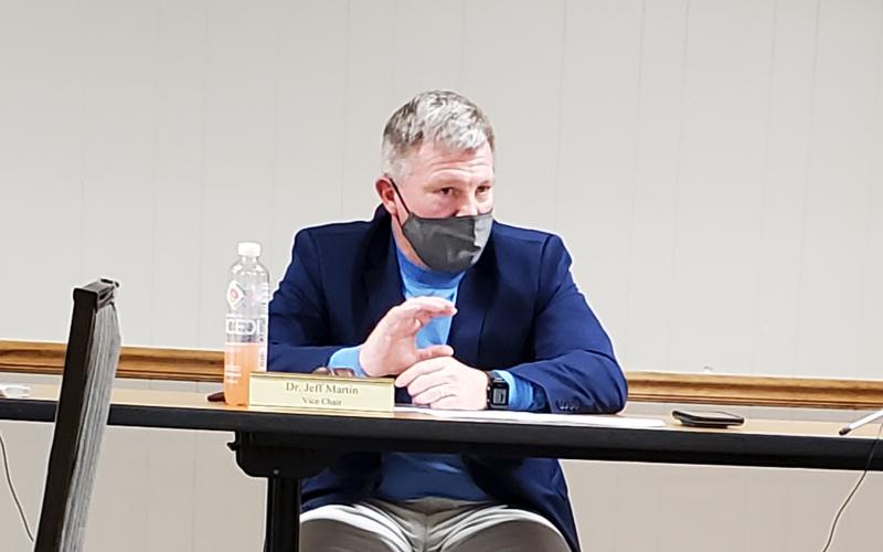School board member Dr. Jeff Martin stresses the importance of maintaining safe measures when students return to in-person instruction for four days a week. Photo by Samantha Sinclair