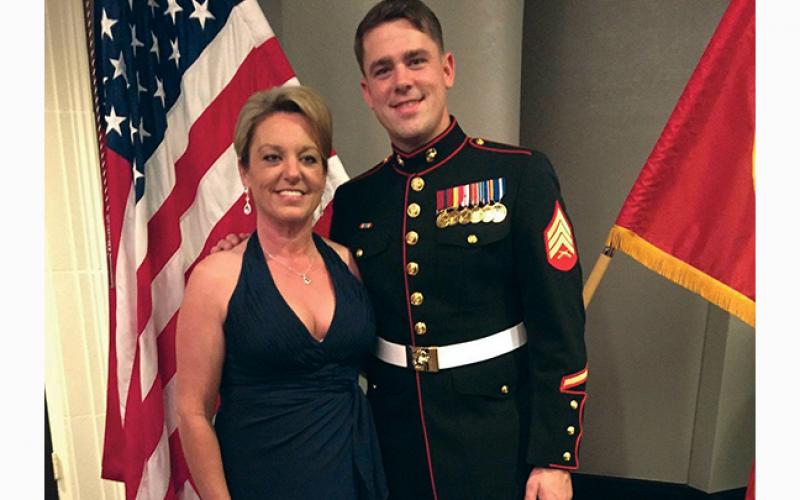 Sgt. Christopher Lockett and his mother, Lisa Kotchenreuther, attending the U.S. Marine Corps Birthday Ball.