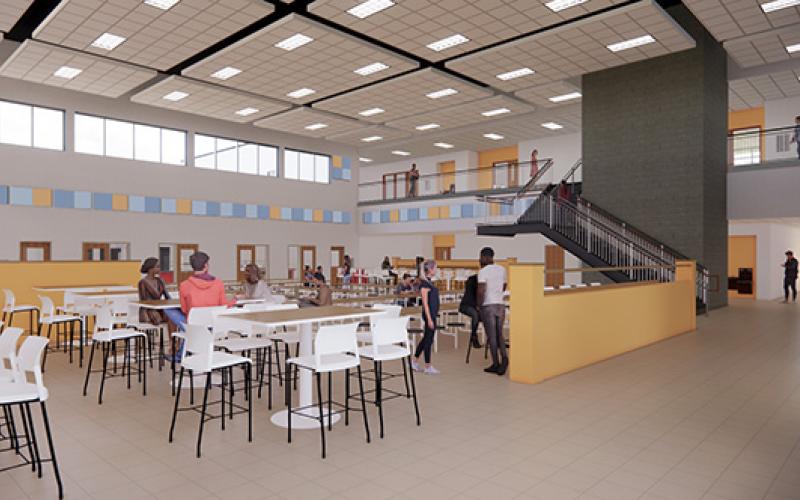 The open cafeteria was designed to serve students with Tri-County Early College, The Oaks Academy and the Career Academy vocational school.