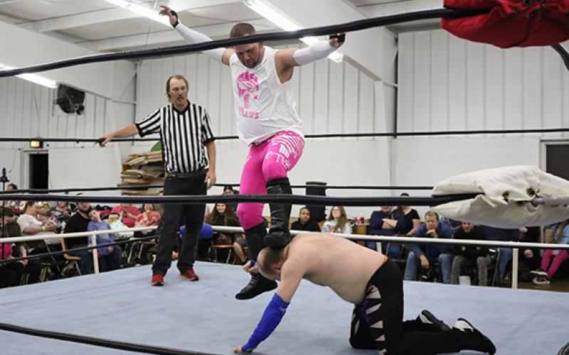 Axel Freakin Gunn lands a stomp on Frodo in the main event match on Saturday night