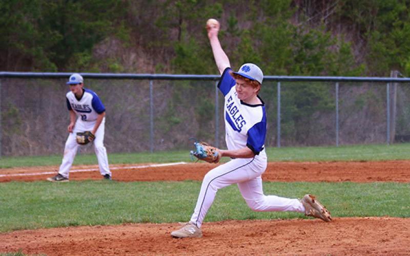 Cannon Crompton/sports@cherokeescout.com:  Abel Penland of Hiwassee Dam pitches in the game against Hayesville on March 27.