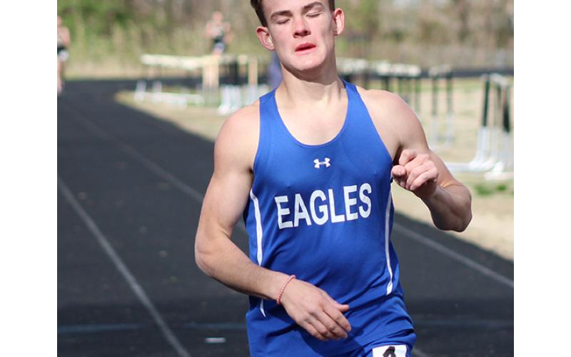 J.R. Carroll/Staff Correspondent Hiwassee Dam’s Ethan Russell finishes an event at the meet at Murphy on April 3.