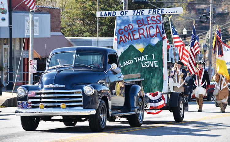 This patriotic float was on display during the 2019 Veterans Day Parade in downtown Murphy. The parade will move to Andrews this year if plans hold.