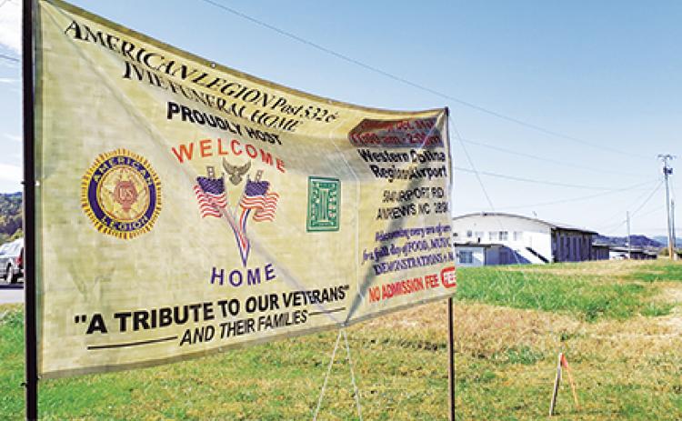 Samantha Sinclair/scoutingaround@cherokeescout.com A sign at the entrance to Western Carolina Regional Airport in Andrews promotes the Welcome Home event to celebrate veterans.