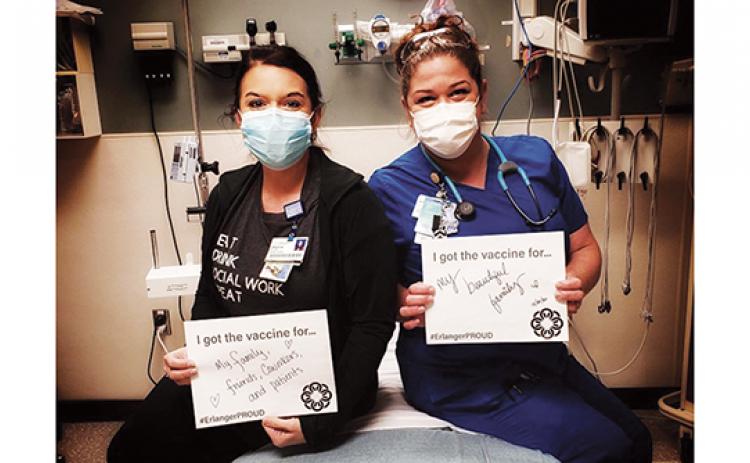 Licensed clinical social worker Jessica Rich and nurse Jessica Pillen share why they got the COVID-19 vaccine at Erlanger Western Carolina Hospital.