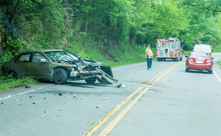 Sam Jokich/For the Cherokee Scout There was an automobile accident at 12:40 p.m. May 5 about 1 mile from U.S. 64/74 on U.S. 19/129. The Bellview Volunteer Fire Department was directing traffic and helping the victims, who were being treated at the scene.