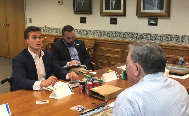 U.S. Rep. Madison Cawthorn (R-N.C.) met with Mayor Rick Ramsey and other local leaders at Murphy Town Hall on July 14 to discuss freight rail service in Cherokee and surrounding counties.