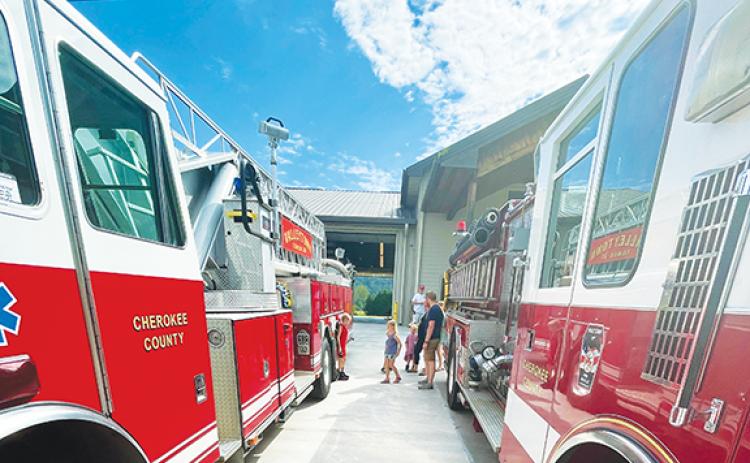 Randy Foster/editor@cherokeescout.com John and Brittany Ragon brought their five children (with one on the way) to the Valleytown Fire & Rescue’s open house Saturday morning. It was the birthday of their 3-year-old son, Canon.