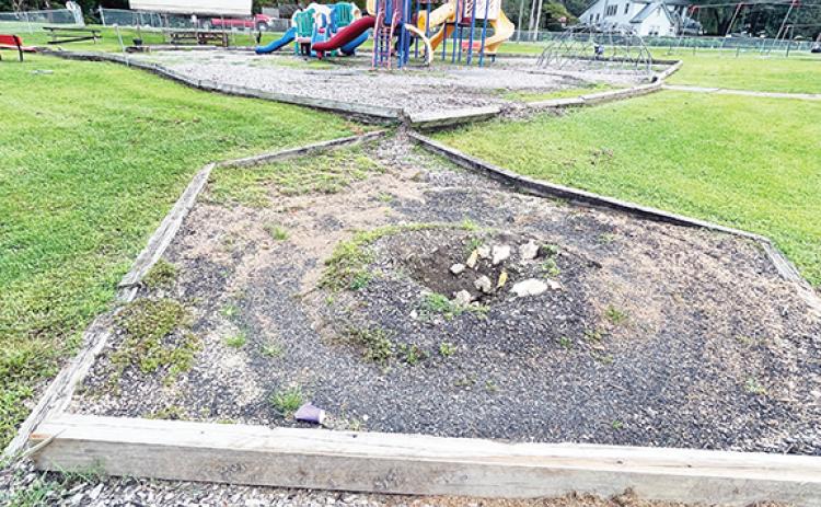Randy Foster/editor@cherokeescout.com The grounds at Ferebee Park, a small neighborhood playground in Andrews, are rutted from rainwater runoff and springs that run beneath the park, shown in this photo taken Sept. 13.