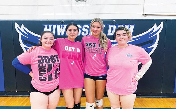 April McNabb/ Contributing Photographer Above: Hiwassee Dam honored student-athletes (from left) Madison Shorette, Gabby Ermoso, Katie McNabb and Taylor Burt on Thursday during Senior Night at The Nest.