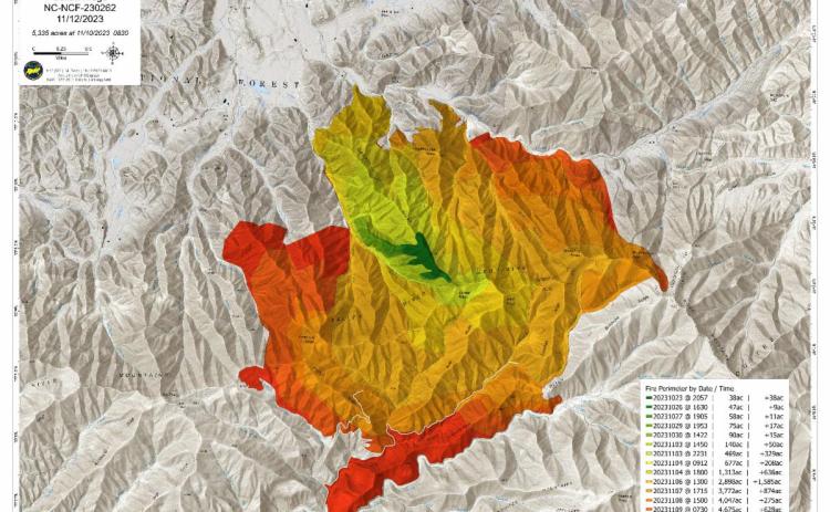 Progression map of Collett Ridge Fire, October 23 - Nov. 12, 2023.