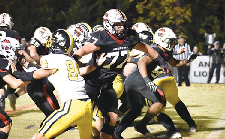 Matthew Osborne/CNI News Service Andrews offensive lineman Tyler West (77) has committed to continue his football career next year at N.C. State University in Raleigh.