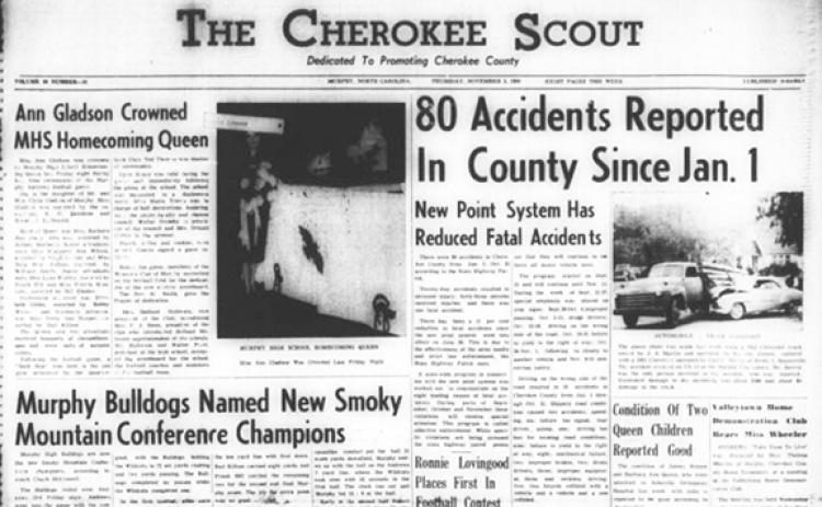 This is the front page of the Nov. 5, 1959, edition of the Cherokee Scout, which was 64 years ago this week.