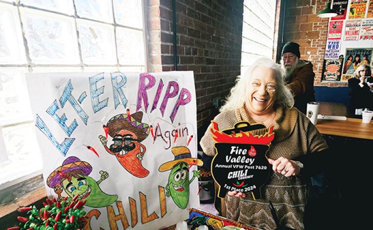 Photos by Nicole Wright/Staff Correspondent The first-place chili cook-off winner at Fire in the Valley was Paulette Smithmeyer of Let Er Ripp Again.