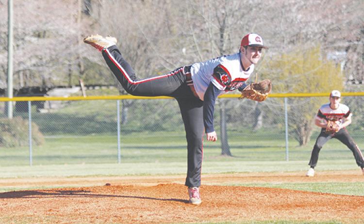 Photos by Cannon Crompton/sports@cherokeescout.com Andrews’ pitcher Ethan Sutton shows his form on the mound during his win on March 19.