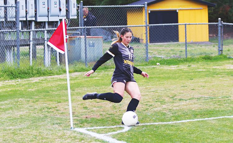 Cannon Crompton/sports@cherokeescout.com Brooklyn Johnson takes a corner kick in the second half against Franklin on April 4. 