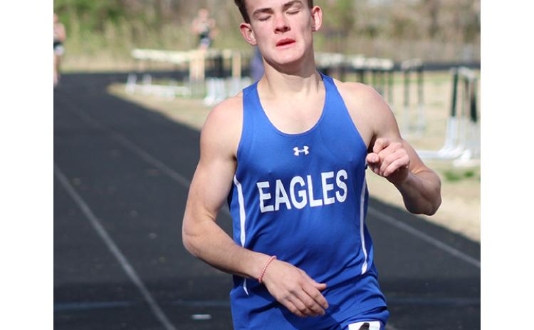 J.R. Carroll/Staff Correspondent Hiwassee Dam’s Ethan Russell finishes an event at the meet at Murphy on April 3.