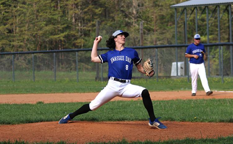 Cannon Crompton/sports@cherokeescout.com Clay Davis pitching against Cherokee on April 26. He threw 14 strikeouts in 6 innings en route to an Eagles win.